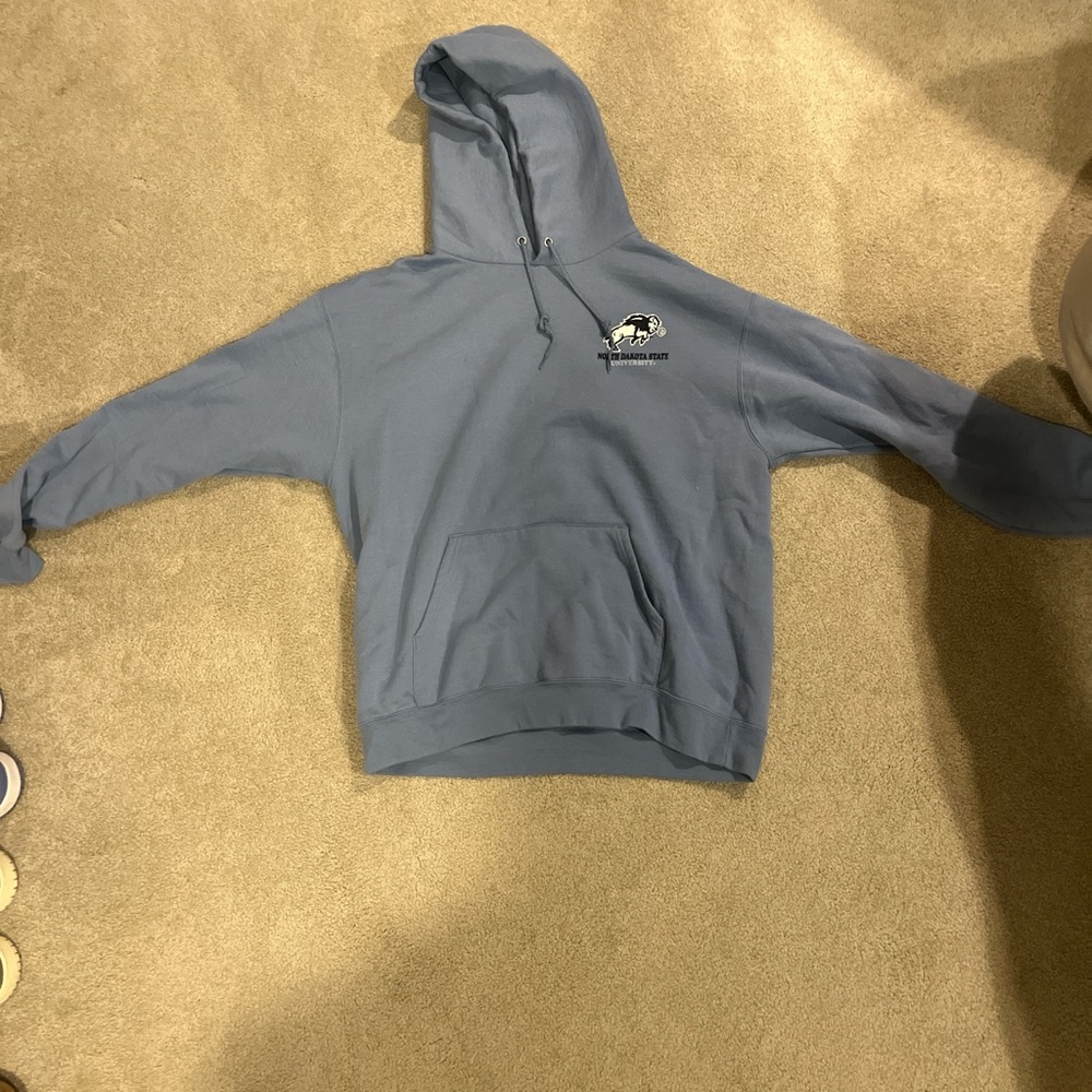Casual Blue Sweater with Hood and Long Sleeves